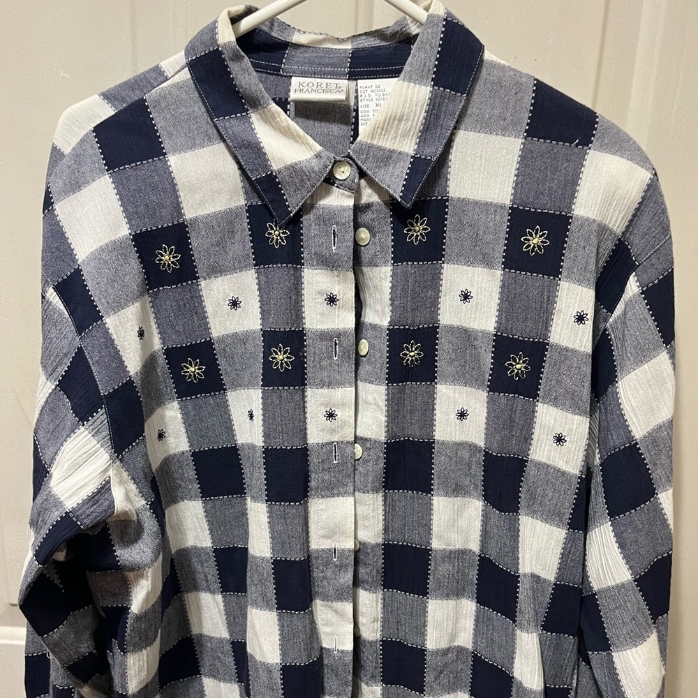 Koret Navy and White Check Button-Down Shirt